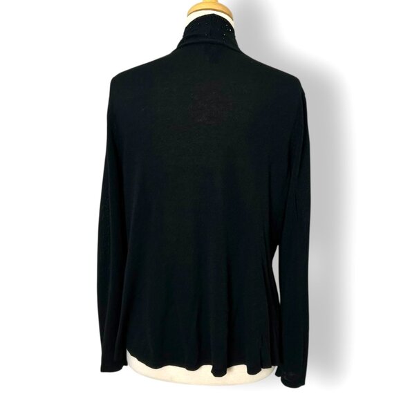 Eileen Fisher Black Semi Sheer Cotton Blend Beaded Open Front Cardigan Sz PL - Picture 5 of 10